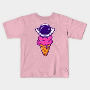 Cute Astronaut in Ice Cream Cone Cartoon Kids T-Shirt